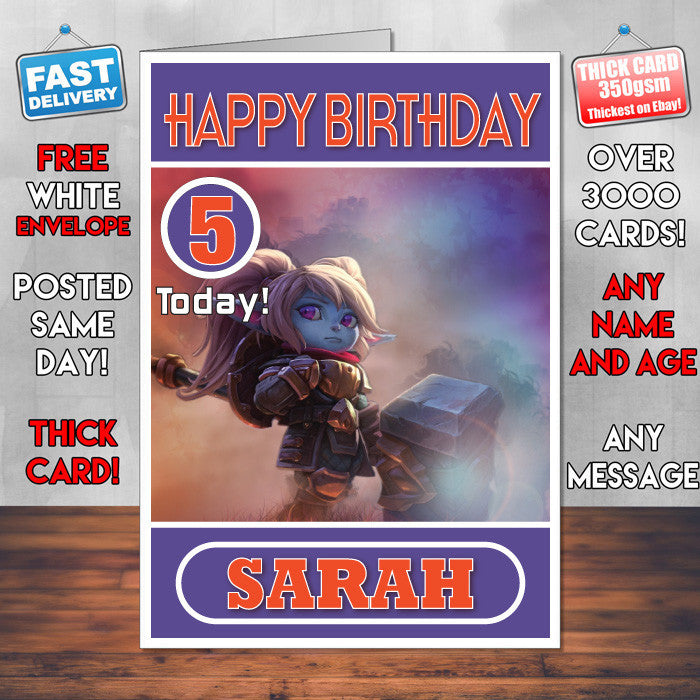 Personalised Poppy League Of Legends Inspired Style Game Kids Inspired Birthday Card (SA)