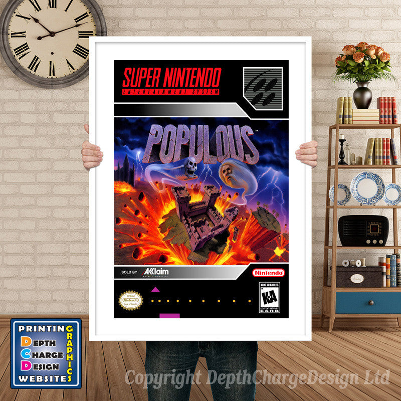 Populous Super Nintendo GAME INSPIRED THEME Retro Gaming Poster A4 A3 A2 Or A1