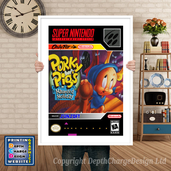 Porky Pig's Haunted Holiday Super Nintendo Game Inspired Theme Retro Gaming