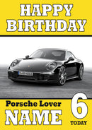 Personalised Porsche Black THEME INSPIRED Style PERSONALISED Kids Adult FUNNY Birthday Card