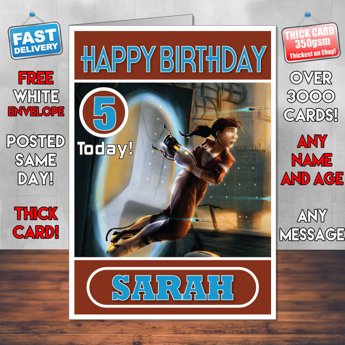 Personalised Portal Artworks Inspired Style Game Kids Inspired Birthday Card (SA)