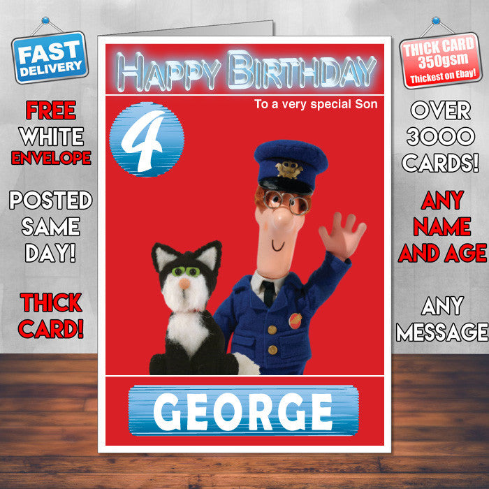 Postman Pat 1 Style Theme Personalised Kidshows Birthday Card (SA)