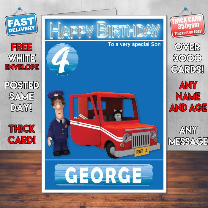 Postman Pat 4 Style Theme Personalised Kidshows Birthday Card (SA)