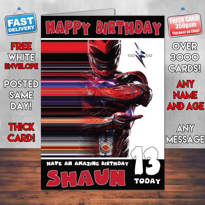 Powerrangers Red THEME INSPIRED Style PERSONALISED Kids Adult FUNNY Birthday Card