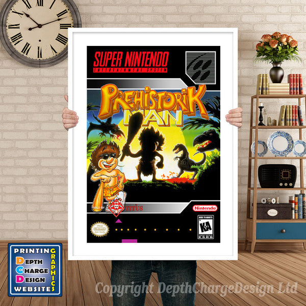 Prehistoric Man Super Nintendo Game Inspired Theme Retro Gaming Poster