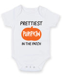 Prettiest Pumpkin in the patch Printed Baby Grow Bodysuit Boy Girl Unisex Gift