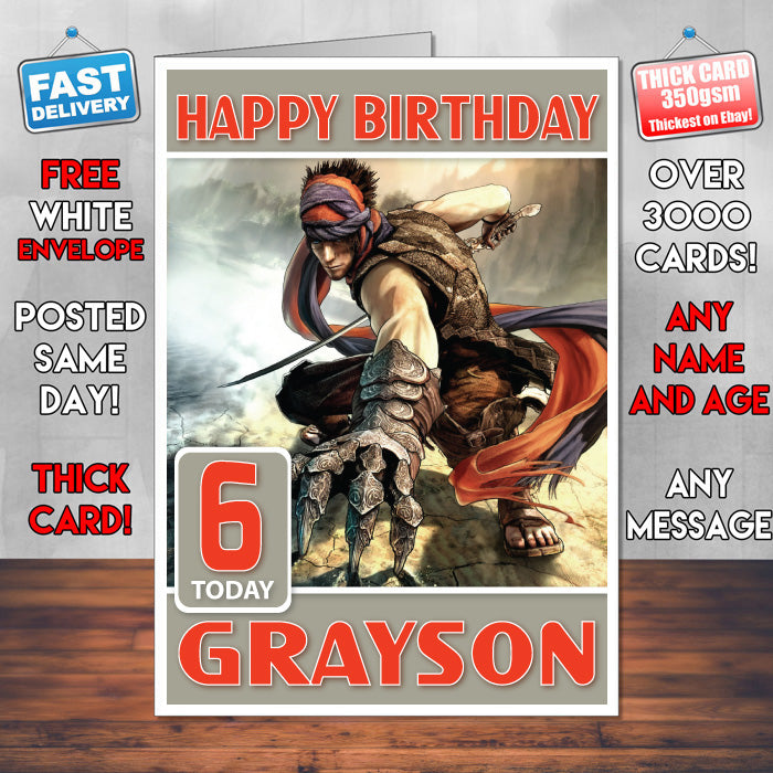 Personalised Prince Of Persia Prodigy Inspired Style Game Kids Inspired Birthday Card (SA)