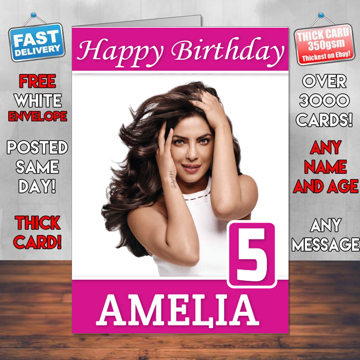 Priyanka Chopra 2017 Theme Style Personalised Kids Inspired Movie Birthday Card (SA)