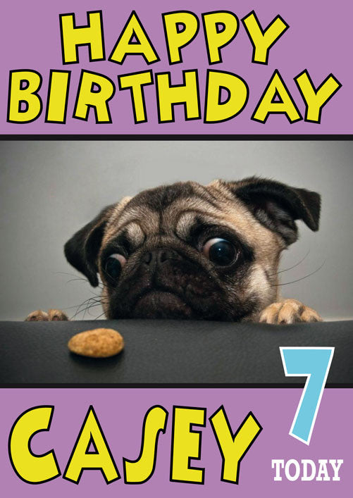 Pug Cookie Funny Kids Adult Personalised Birthday Card