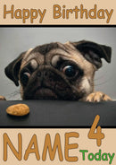 Pug With Cookie Funny Kids Adult Personalised Birthday Card Gift Present