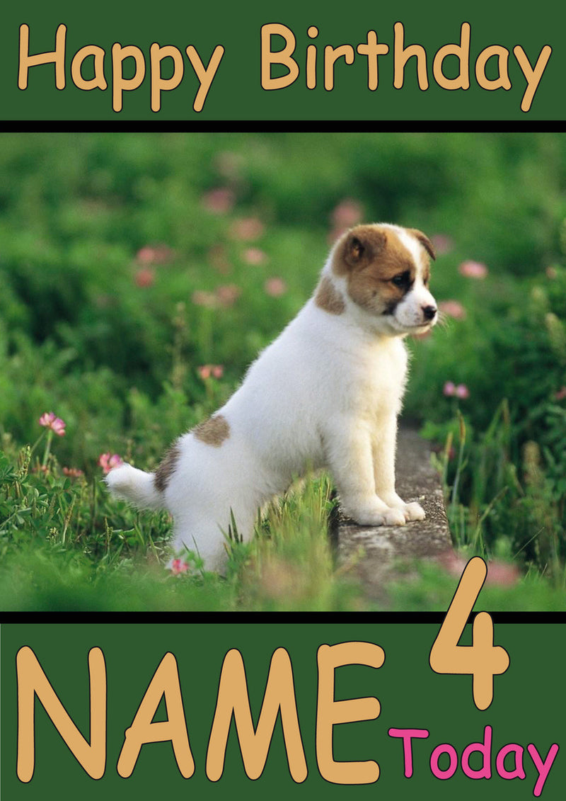 Puppy In Field Funny Kids Adult Personalised Birthday Card Gift Present