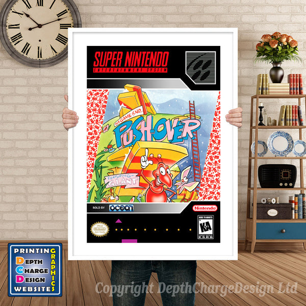 Pushover Super Nintendo Game Inspired Theme Retro Gaming Poster