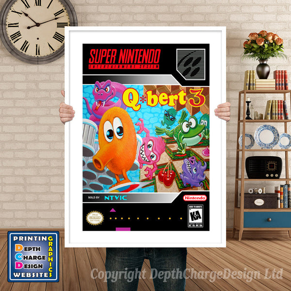 Qbert 3 Super Nintendo Game Inspired Theme Retro Gaming Poster