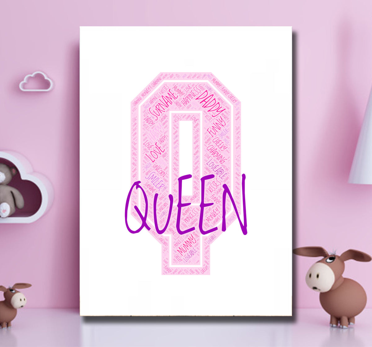 Personalised Name Word Art Poster Print Pink Letter Q – Personalised name word art print, pink letter Q, print only