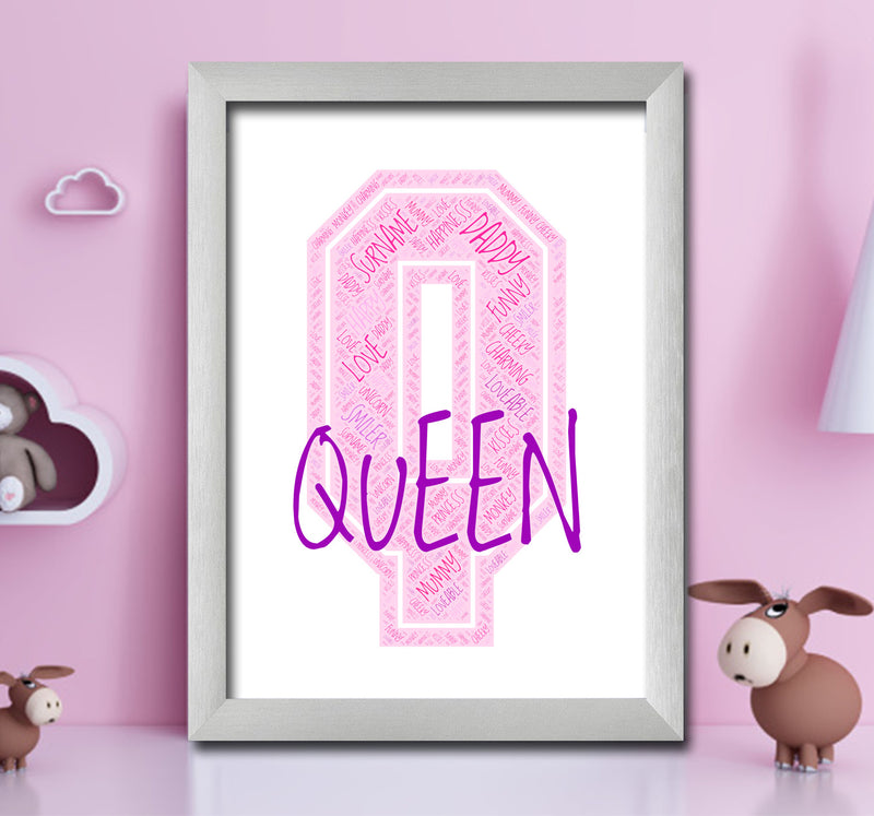 Personalised Name Word Art Poster Print Pink Letter Q