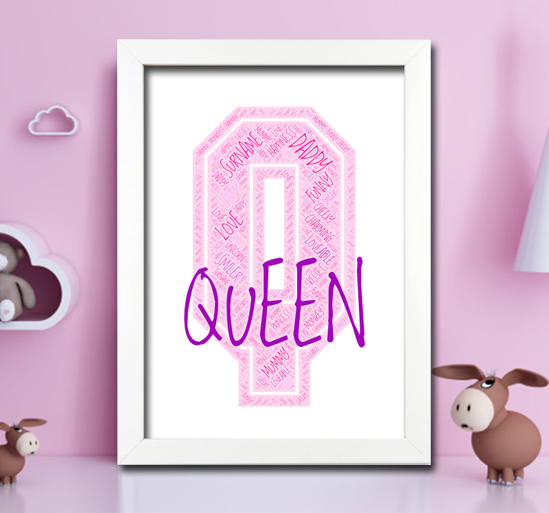 Personalised Name Word Art Poster Print Pink Letter Q