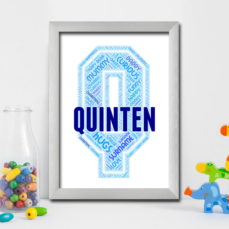 Personalised Name Word Art Poster Print Blue Letter Q