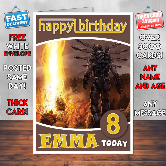 Personalised Quake Wars Inspired Style Game Kids Inspired Birthday Card (SA)