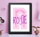 Personalised Name Word Art Poster Print Pink Letter R