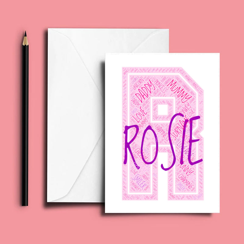 Personalised Name Word Art Poster Print Pink Letter R