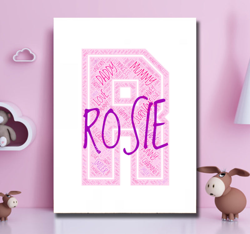 Personalised Name Word Art Poster Print Pink Letter R