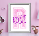 Personalised Name Word Art Poster Print Pink Letter R