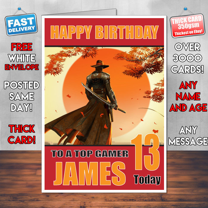 RED STEEL 2 BM1 THEME INSPIRED Style PERSONALISED Kids Adult FUNNY Birthday Card