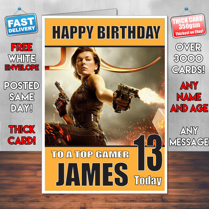 RESIDENT EVIL 2 BM2 THEME INSPIRED Style PERSONALISED Kids Adult FUNNY Birthday Card