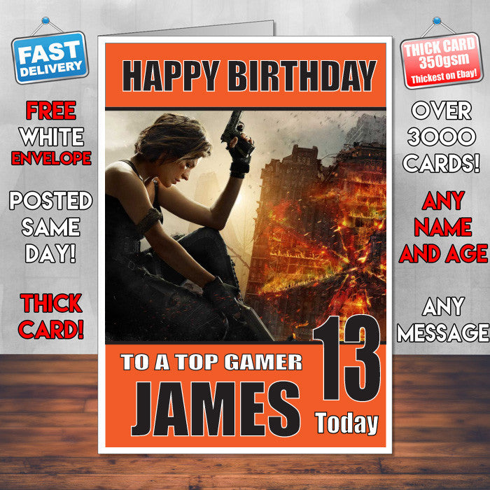 RESIDENT EVIL 4 BM2 THEME INSPIRED Style PERSONALISED Kids Adult FUNNY Birthday Card