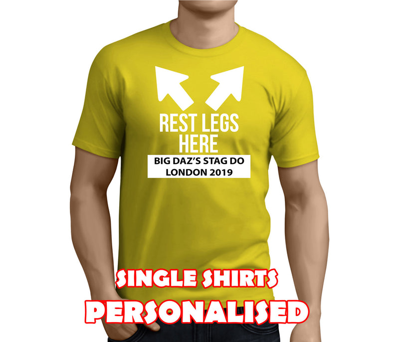Rest Legs Here White Custom Stag T-Shirt - Any Name - Party Tee