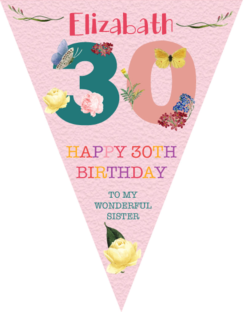 RM106 Flower Num Birthday Bunting A Personalised Custom Bunting Premium Party Decorations  (Standard Bunting (14.8cm X 21cm))