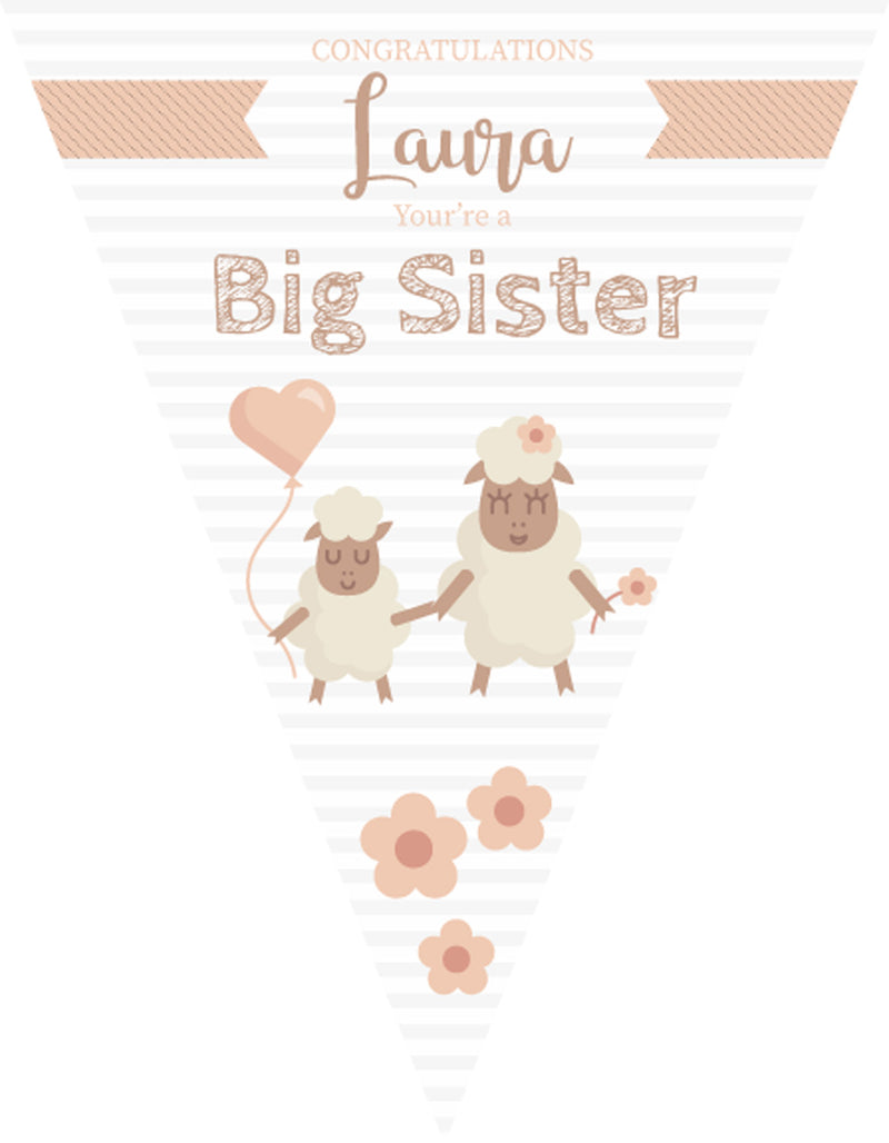 RM114 BIG SISTER Bunting B Personalised Custom Bunting Premium Party Decorations  (Standard Bunting (14.8cm X 21cm))