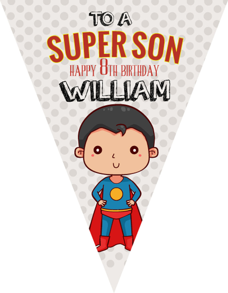 RM119 Super Hero Birthday Bunting A Personalised Custom Bunting Premium Party Decorations  (Standard Bunting (14.8cm X 21cm))