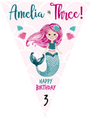 RM174 Mermaid Birthday Bunting A Personalised Custom Bunting Premium Party Decorations  (Standard Bunting (14.8cm X 21cm))