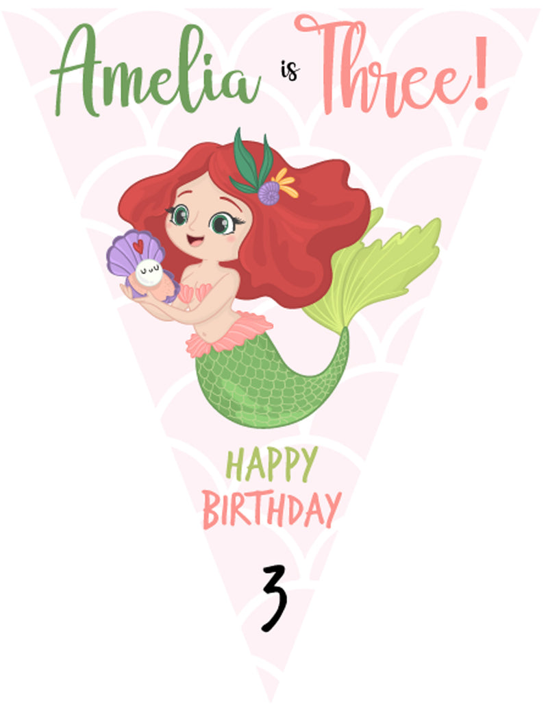 RM175 Mermaid Birthday Bunting B Personalised Custom Bunting Premium Party Decorations  (Standard Bunting (14.8cm X 21cm))