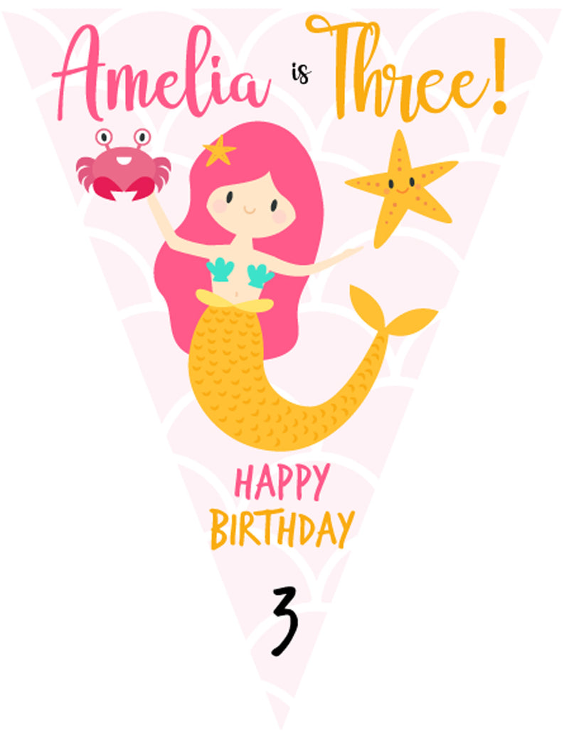 RM176 Mermaid Birthday Bunting E Personalised Custom Bunting Premium Party Decorations  (Standard Bunting (14.8cm X 21cm))