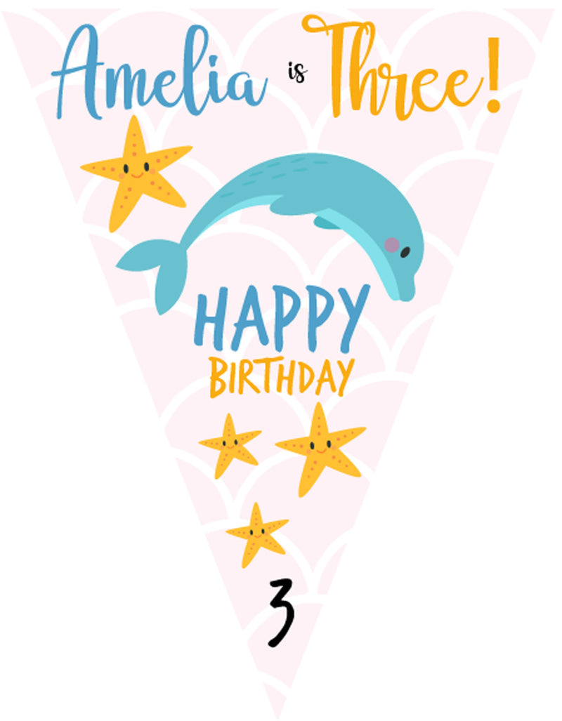 RM177 Mermaid Birthday Bunting D Personalised Custom Bunting Premium Party Decorations  (Standard Bunting (14.8cm X 21cm))