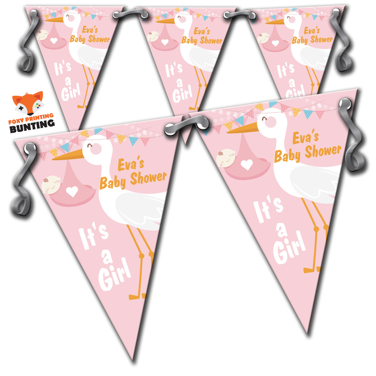 RM34 Single Girl Baby Shower Bunting A Personalised Custom Bunting Premium Party Decorations  (Standard Bunting (14.8cm X 21cm)) – RM34 Single Girl Baby Shower Bunting A Personalised Custom Bunting