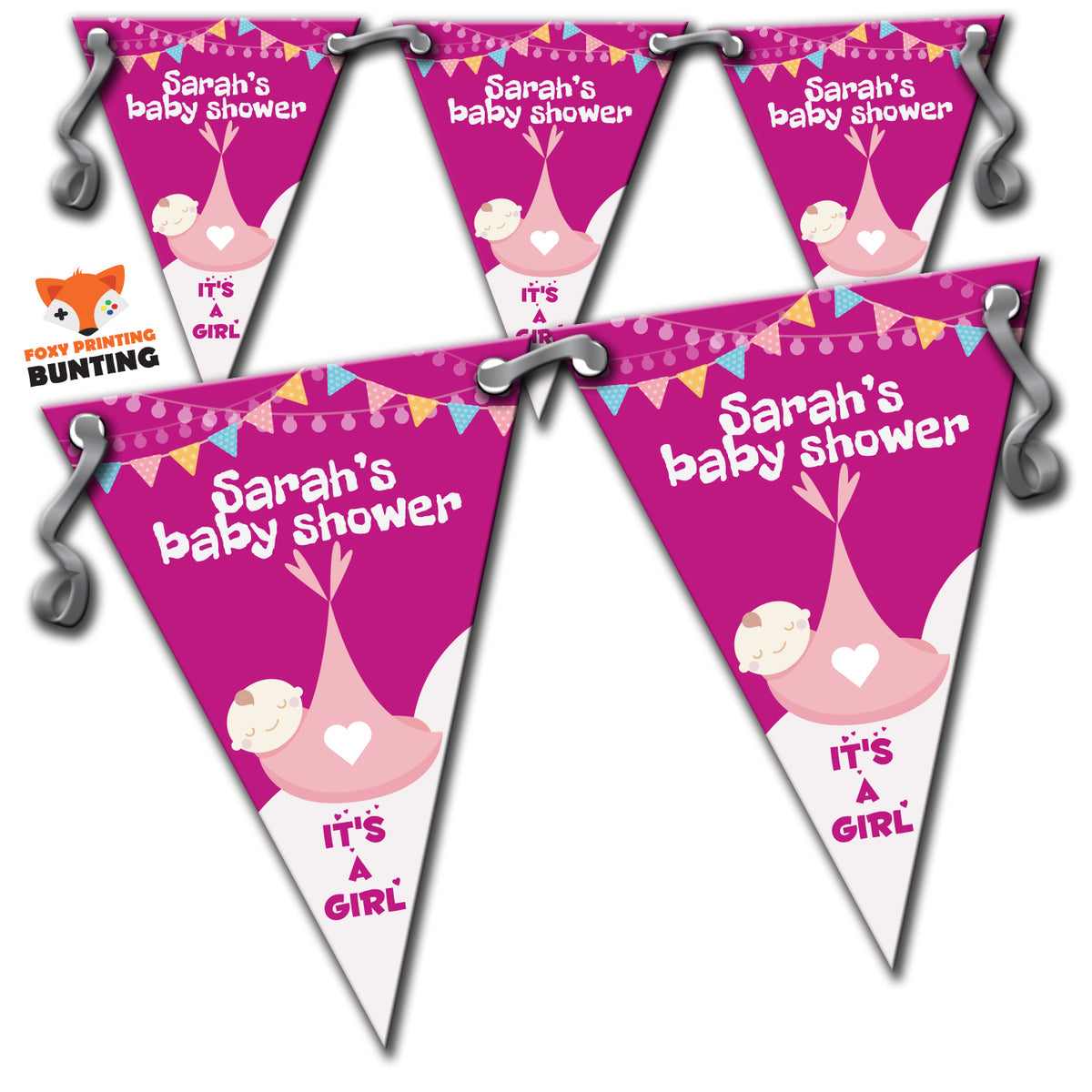 RM36 Single Girl Baby Shower Bunting C Personalised Custom Bunting Premium Party Decorations  (Standard Bunting (14.8cm X 21cm)) – RM36 Single Girl Baby Shower Bunting C Personalised Custom Bunting