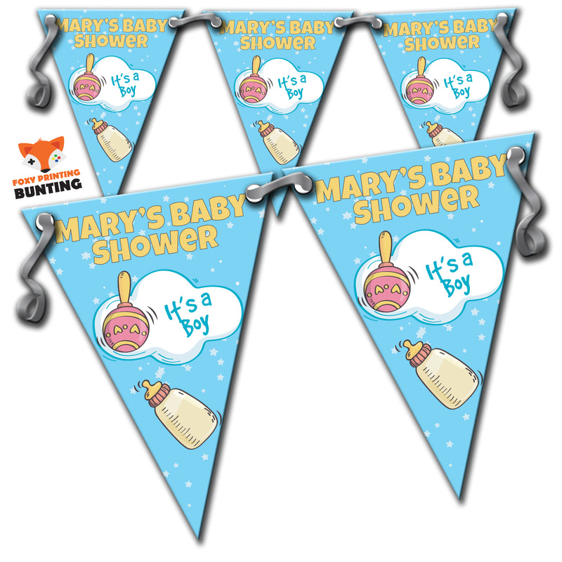 RM37 Single Boy Baby Shower Bunting A Personalised Custom Bunting Premium Party Decorations  (Standard Bunting (14.8cm X 21cm))