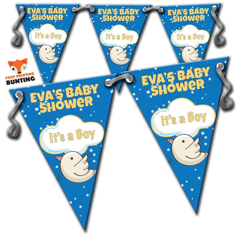 RM38 Single Boy Baby Shower Bunting B Personalised Custom Bunting Premium Party Decorations  (Standard Bunting (14.8cm X 21cm))