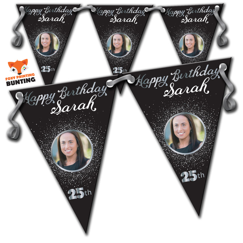 RM41 Single Adult Birthday Black Bunting A Personalised Custom Bunting Premium Party Decorations  (Standard Bunting (14.8cm X 21cm))