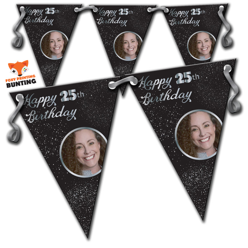 RM42 Single Adult Birthday Black Bunting B Personalised Custom Bunting Premium Party Decorations  (Standard Bunting (14.8cm X 21cm))