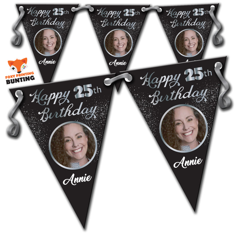 RM43 Single Adult Birthday Black Bunting C Personalised Custom Bunting Premium Party Decorations  (Standard Bunting (14.8cm X 21cm))