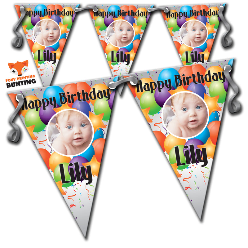 RM45 Single Birthday Balloon  Bunting B Personalised Custom Bunting Premium Party Decorations  (Standard Bunting (14.8cm X 21cm))