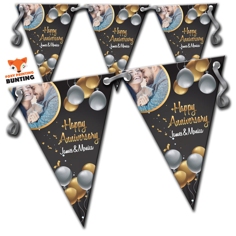 RM49 Single Anniversary Golden Balloon Bunting A Personalised Custom Bunting Premium Party Decorations  (Standard Bunting (14.8cm X 21cm))