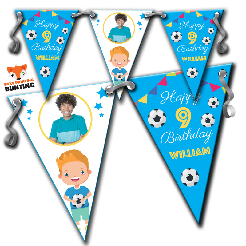 RM6 Birthday Football Bunting C Personalised Custom Bunting Premium Party Decorations  (Standard Bunting (14.8cm X 21cm))