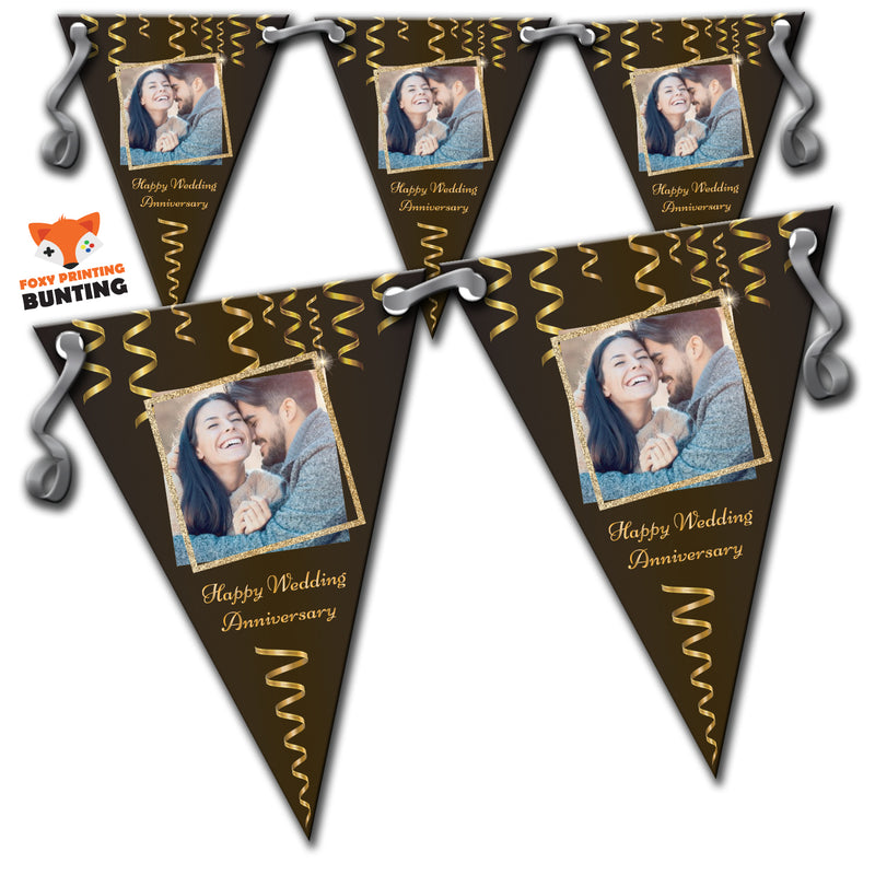 RM74 Single Gold Anniversary Bunting A Personalised Custom Bunting Premium Party Decorations  (Standard Bunting (14.8cm X 21cm))