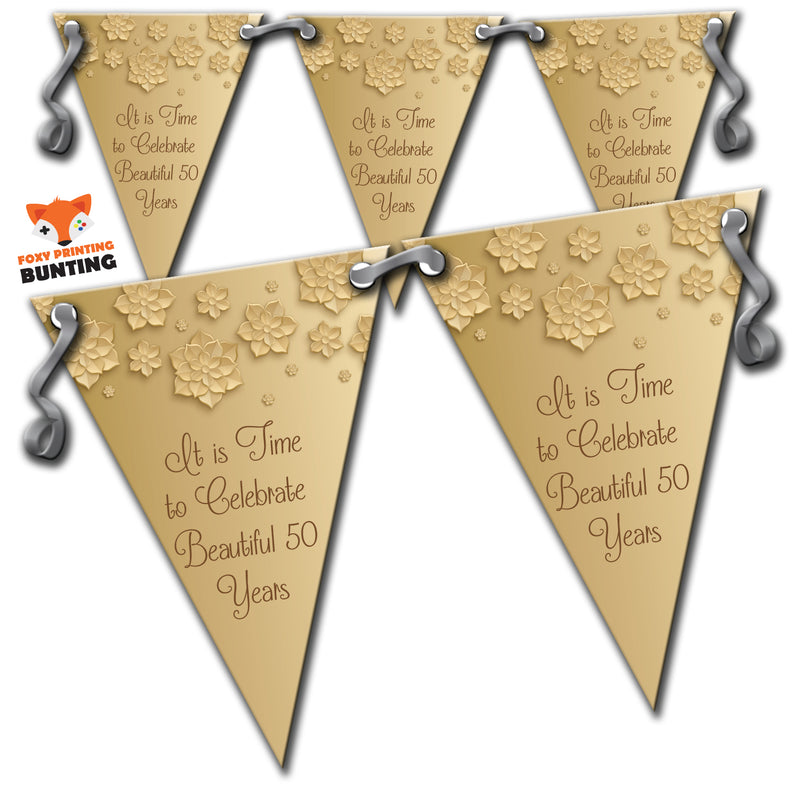 RM77 Single Gold Anniversary Bunting D Personalised Custom Bunting Premium Party Decorations  (Standard Bunting (14.8cm X 21cm))