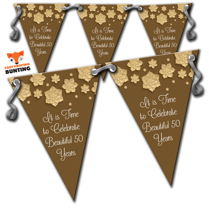 RM78 Single Gold Anniversary Bunting E Personalised Custom Bunting Premium Party Decorations  (Standard Bunting (14.8cm X 21cm))